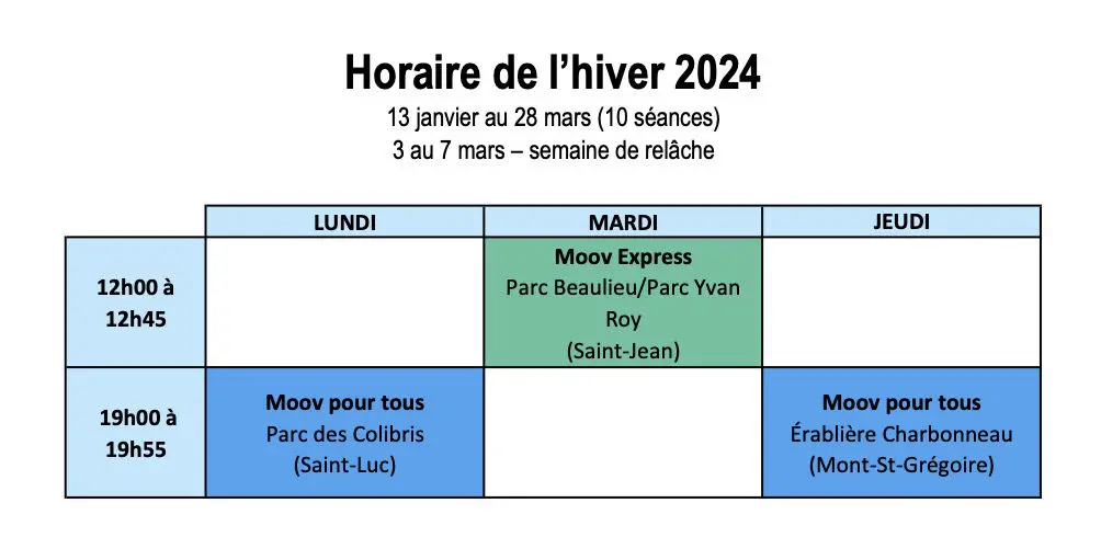 Calendrier Moov Plein air hiver 2025